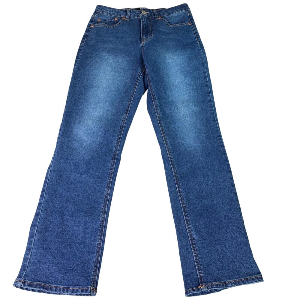 Frye womens medium wash high rise straight leg jeans, no distress. Size 4, 27